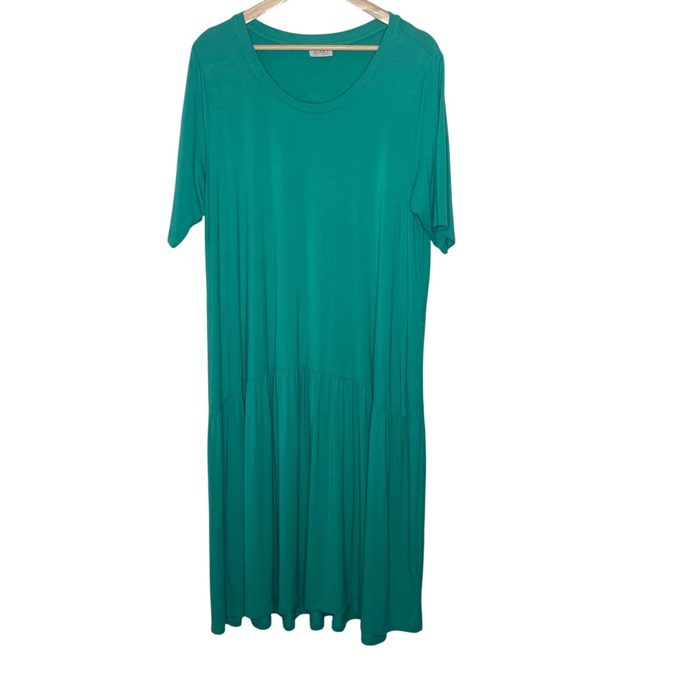 LOGO Lori Goldstein Green Tiered Maxi Dress Short Sleeve Womens